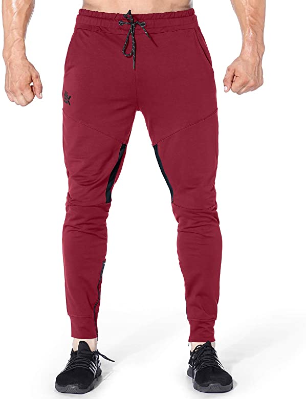 Mens Thigh Mesh Gym Jogger Pants, Men's Casual Slim Fit Workout Bodybuilding Sweatpants with Zipper Pocket