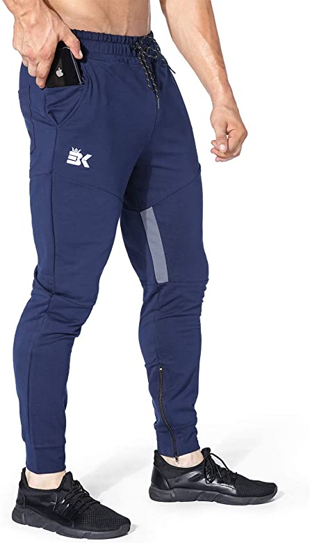 Mens Thigh Mesh Gym Jogger Pants, Men's Casual Slim Fit Workout Bodybuilding Sweatpants with Zipper Pocket