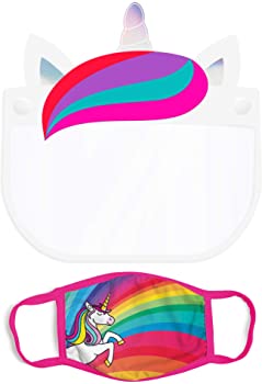 ABG Accessories Kids Face Shield with Matching Little Girls Reusable Fabric Mask