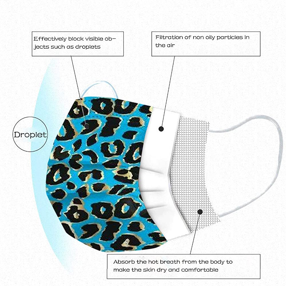 50pcs Adult Disposable Face Mask, Colorful Leopard Printed Face Covering