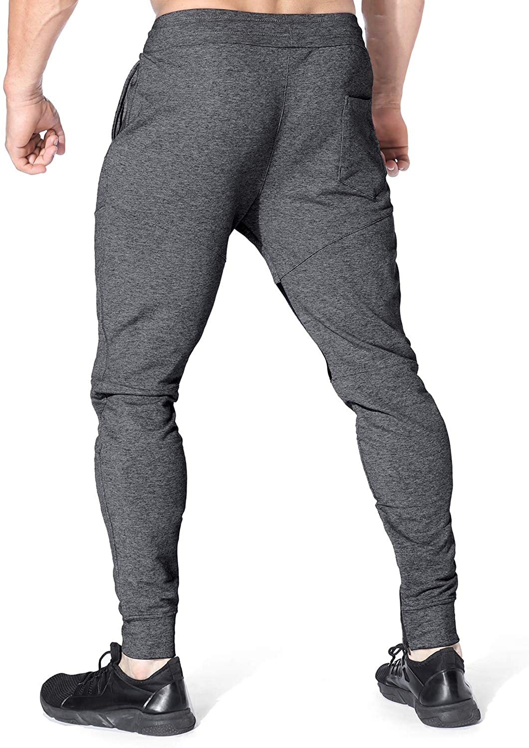 Mens Thigh Mesh Gym Jogger Pants, Men's Casual Slim Fit Workout Bodybuilding Sweatpants with Zipper Pocket