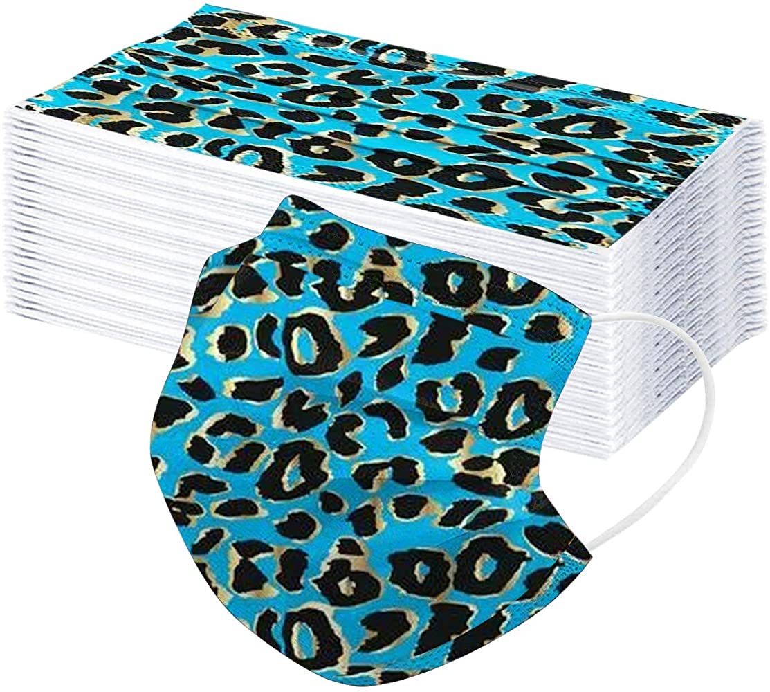 50pcs Adult Disposable Face Mask, Colorful Leopard Printed Face Covering
