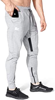 Mens Thigh Mesh Gym Jogger Pants, Men's Casual Slim Fit Workout Bodybuilding Sweatpants with Zipper Pocket
