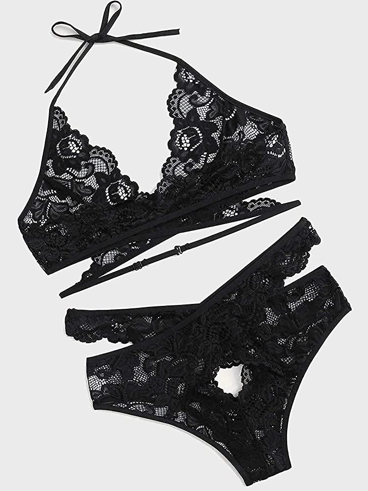 Donnalla Women Sexy Lingerie Set Two Piece Lace Bra and Panty Set Bralette Sleepwear