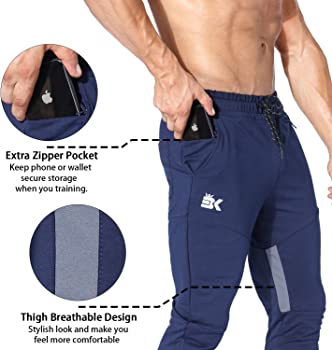 Mens Thigh Mesh Gym Jogger Pants, Men's Casual Slim Fit Workout Bodybuilding Sweatpants with Zipper Pocket