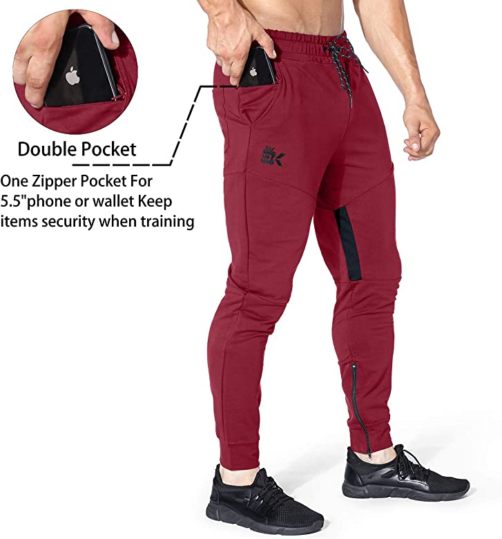 Mens Thigh Mesh Gym Jogger Pants, Men's Casual Slim Fit Workout Bodybuilding Sweatpants with Zipper Pocket