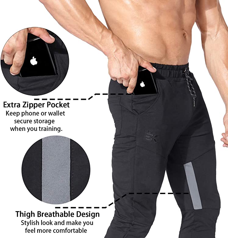 Mens Thigh Mesh Gym Jogger Pants, Men's Casual Slim Fit Workout Bodybuilding Sweatpants with Zipper Pocket