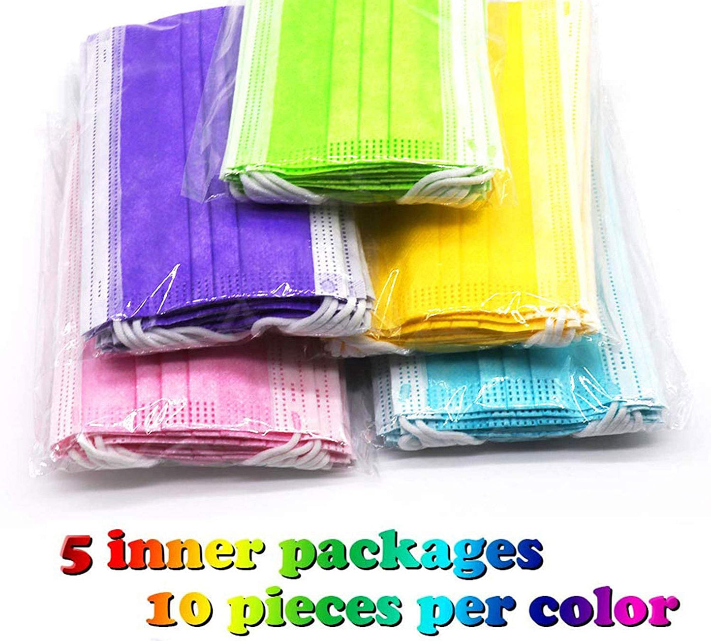 Colored Face Mask, Funny Cute Face Mask with Nose Wire, Breathable Comfortable Masks, Designer Face Mask Pink Purple Yellow Green Blue Colorful Masks for Women Men Adult Youth, 50 Pcs