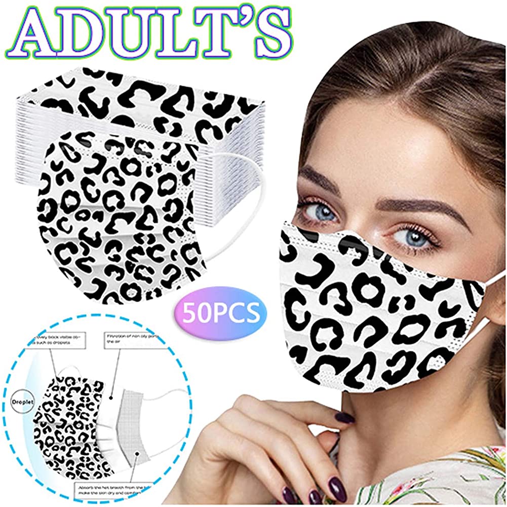 50pcs Adult Disposable Face Mask, Colorful Leopard Printed Covering