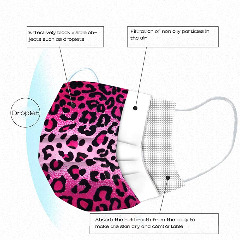 50pcs Adult Disposable Face Mask, Colorful Leopard Printed Face Covering