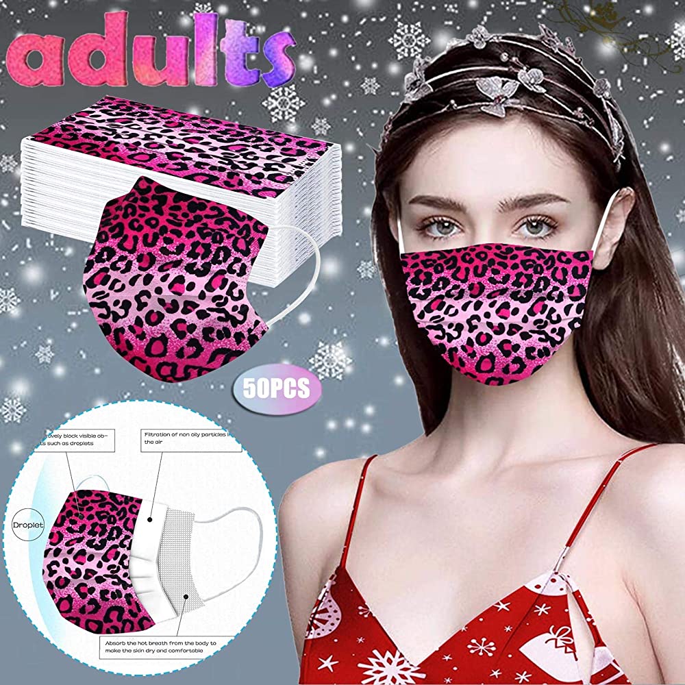50pcs Adult Disposable Face Mask, Colorful Leopard Printed Face Covering