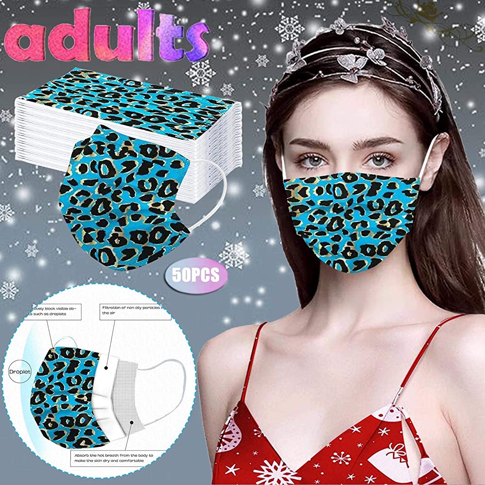 50pcs Adult Disposable Face Mask, Colorful Leopard Printed Face Covering