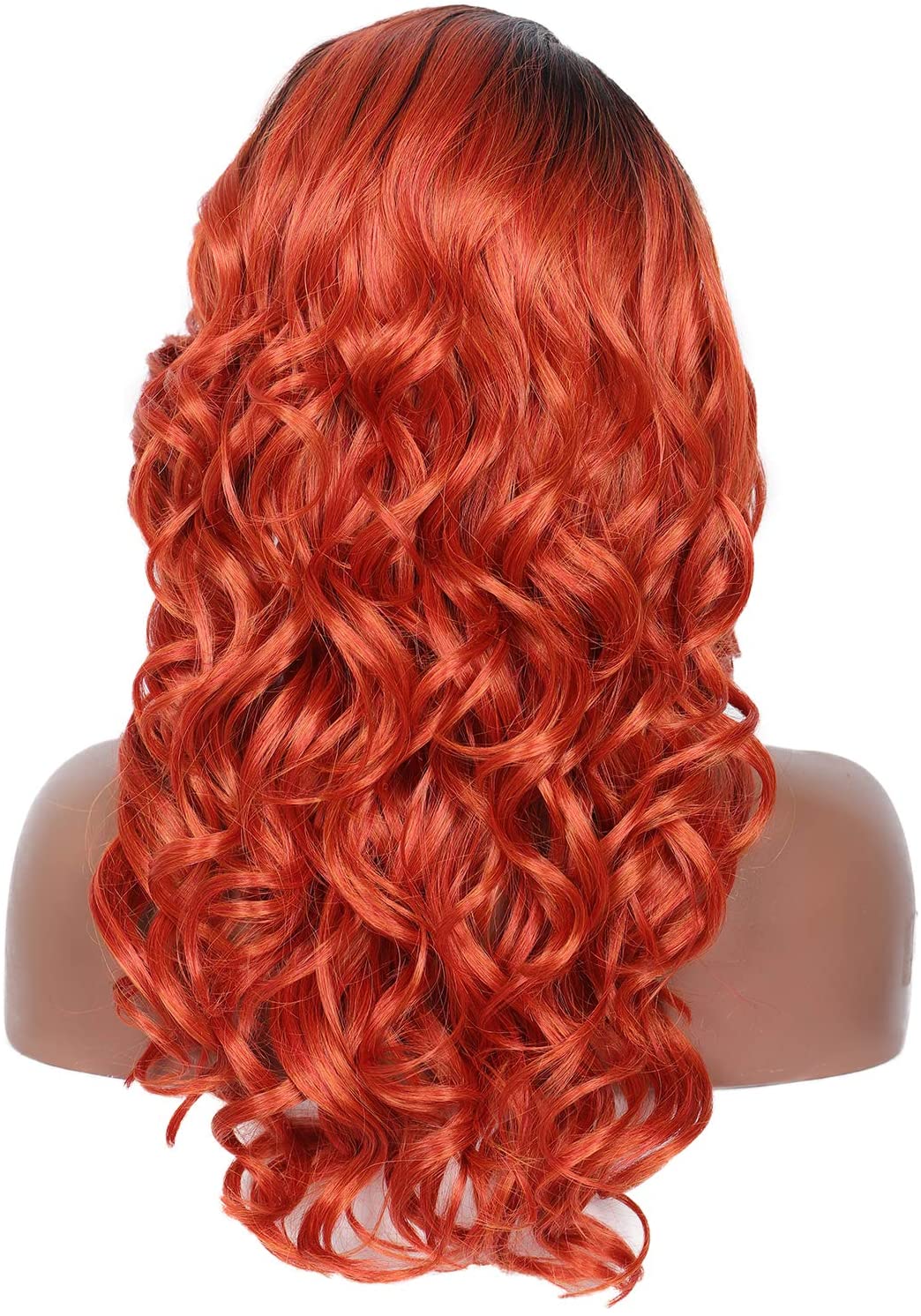 Kalyss 21" Swiss Lace Front Wigs with Baby Hair for Women Side Parted Long Curly Wavy Heat Resistant Japan-made Synthetic 5” Deep Lace Part Ombre Cooper Wigs