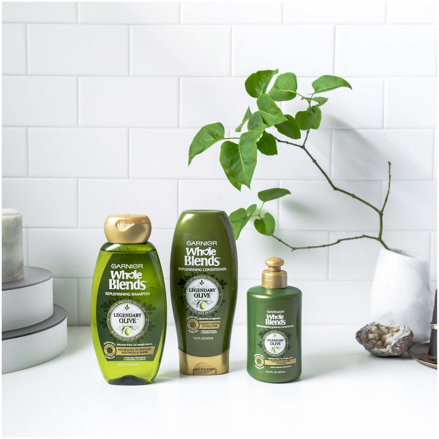 Garnier Whole Blends Leave-In Conditioner Legendary Olive, For Dry Hair, 10.2 fl. oz.