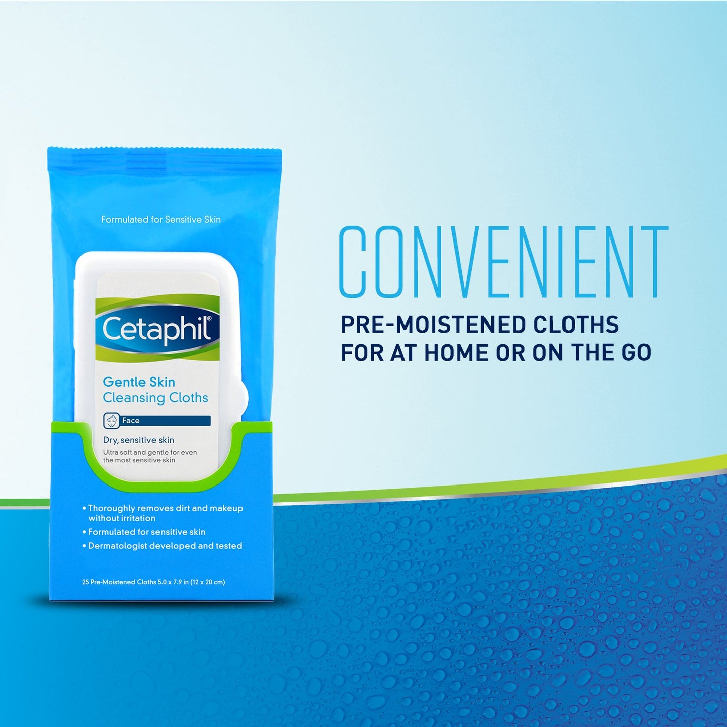 Cetaphil Gentle Skin Cleansing Cloths, Face Wipes For Dry / Sensitive Skin, 25 ct