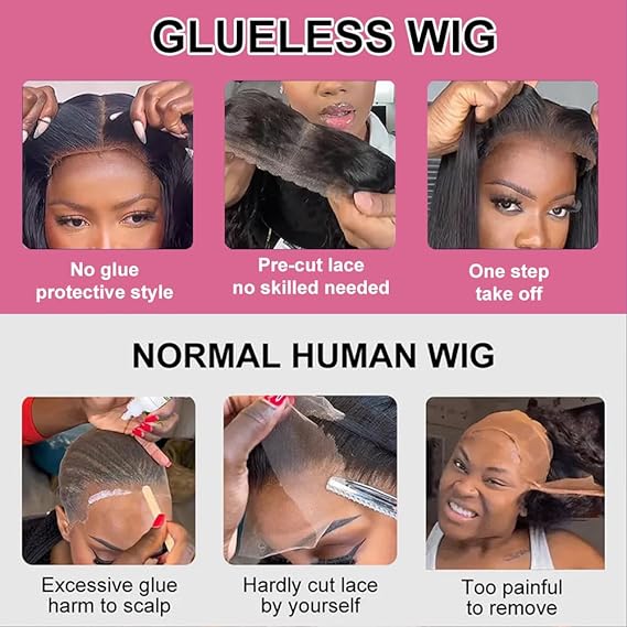 HD Lace Closure Wigs Human Hair 180% Density Ready to Wear Glueless Wigs Human Hair Pre Plucked Pre Cut Human Hair Glueless Wigs for Women with Baby Hair Natural Black