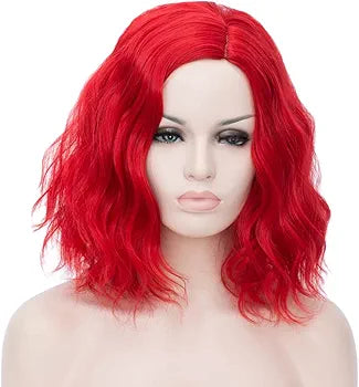 Short Red Curly Wavy Wig Synthetic Wavy Bob Wigs for Women Shoulder Length Natural Looking Wigs Heat Resistant Wig for Costume Party Daily Halloween Wear