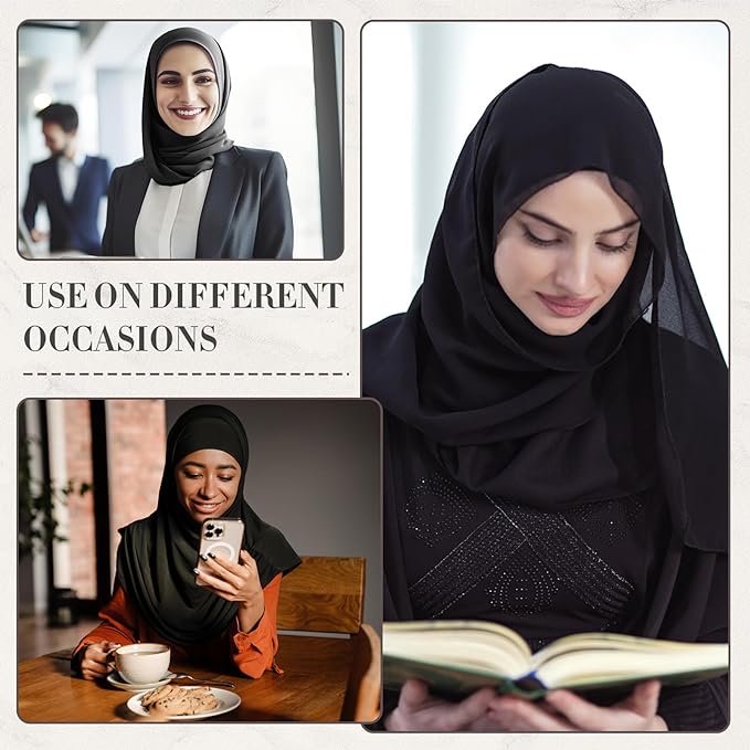 Hijab Scarves and Undercap Set, Chiffon Muslim Head Scarf For Women Islamic Solid Long Shawl Inner Hijab Cap