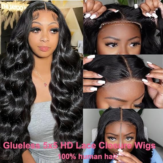 Wear and Go Glueless Wigs Human Hair 5x5 HD Lace Closure Body Wave Wig 180% Density Pre Cut Lace No Glue 5X5 Closure Wigs for Black Women Glueless Pre-plucked with Baby Hair