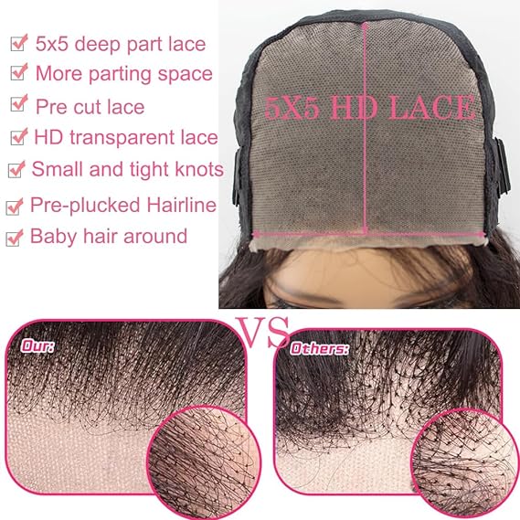 HD Lace Closure Wigs Human Hair 180% Density Ready to Wear Glueless Wigs Human Hair Pre Plucked Pre Cut Human Hair Glueless Wigs for Women with Baby Hair Natural Black