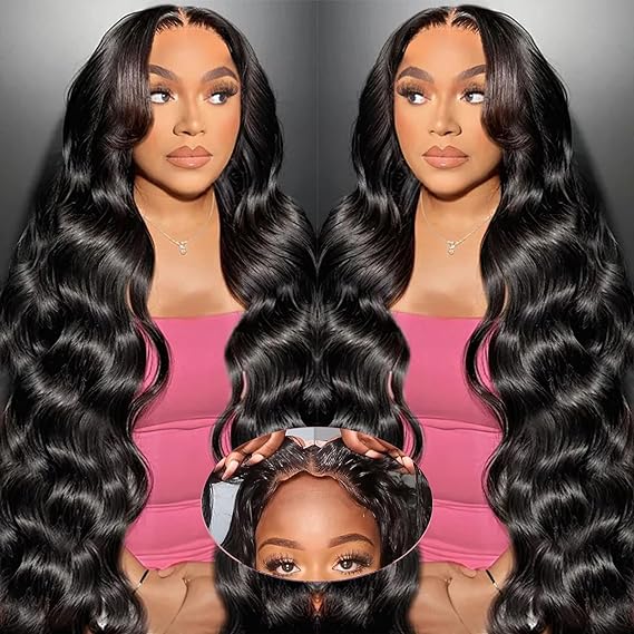 Wear and Go Glueless Wigs Human Hair 5x5 HD Lace Closure Body Wave Wig 180% Density Pre Cut Lace No Glue 5X5 Closure Wigs for Black Women Glueless Pre-plucked with Baby Hair