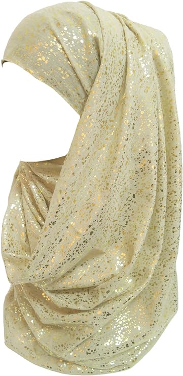 Sparkle Shimmer Gold Glitter Women's Hijab Muslim Head Wrap Scarf Shawl Lightweight