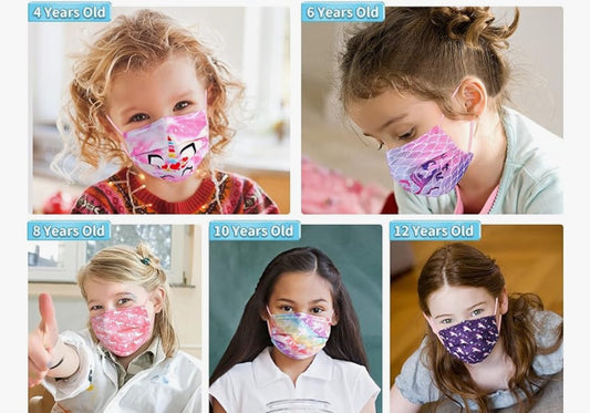 Kids Disposable Face Masks, 50 Pack Kids Mask for Girls 4-12, Individually Wrapped 3 Ply Kids Face Masks