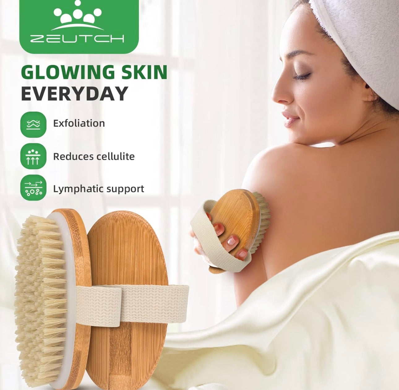 Premium Dry Brushing Body Brush Set for Lymphatic Drainage and Cellulite Treatment, Natural Boar Bristle Body Brush, Long Handle Body Brush, Face Cleansing Brush,Great Gift for A Glowing Skin, 5 Pack