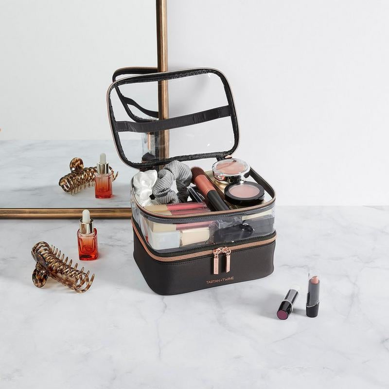 Tartan + Twine Basics Black Double-Zip Train Case