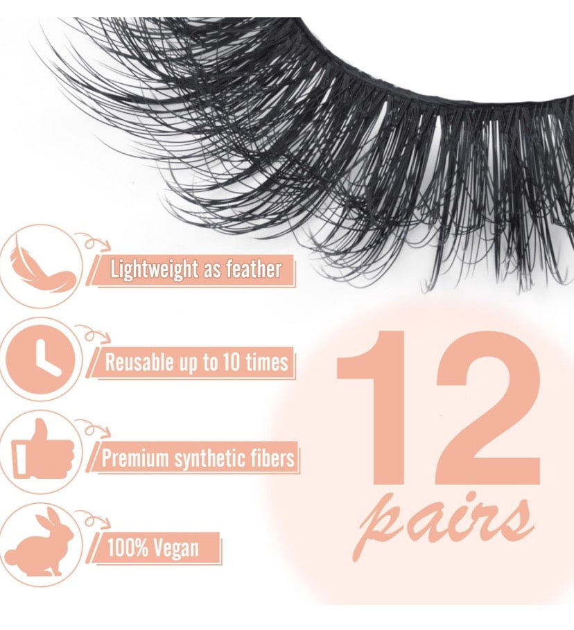 ALICROWN Fluffy Eyelashes False Lashes Natural Wispy Fake Eyelashes Full Mink Lashes C Curl Strip Lashes Pack 12 Pairs