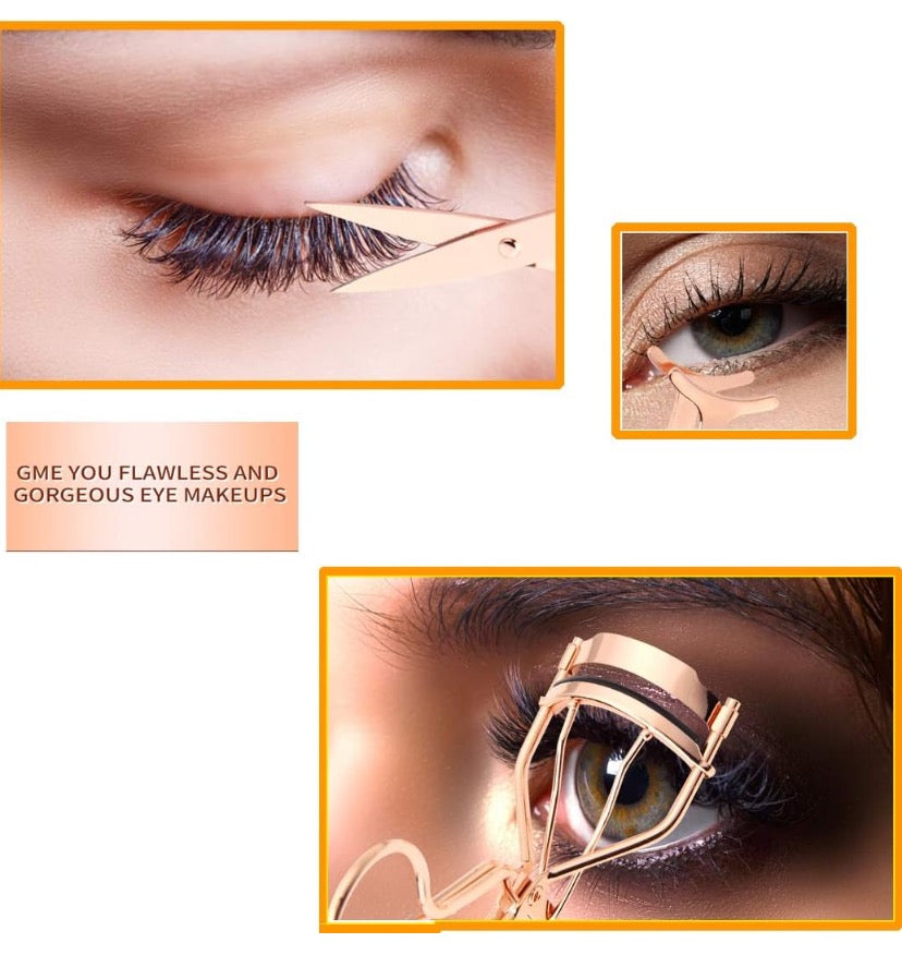 5 Pieces Eyelash Applicator Tool False Eyelashes Applicator Eyebrow Curler Eyebrow Scissors (Rose Golden)