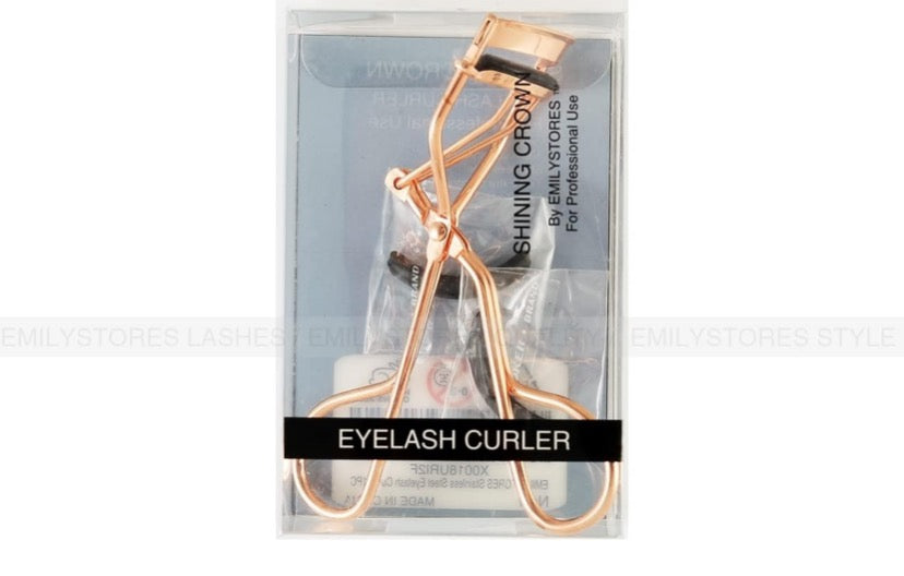 EMILYSTORES Professional Makeup Tool for Eyelashes with 2 Replacement Silicone Refill Pads Pinch Pain Free Metal Eyelash Curler 1PC, Golden Color