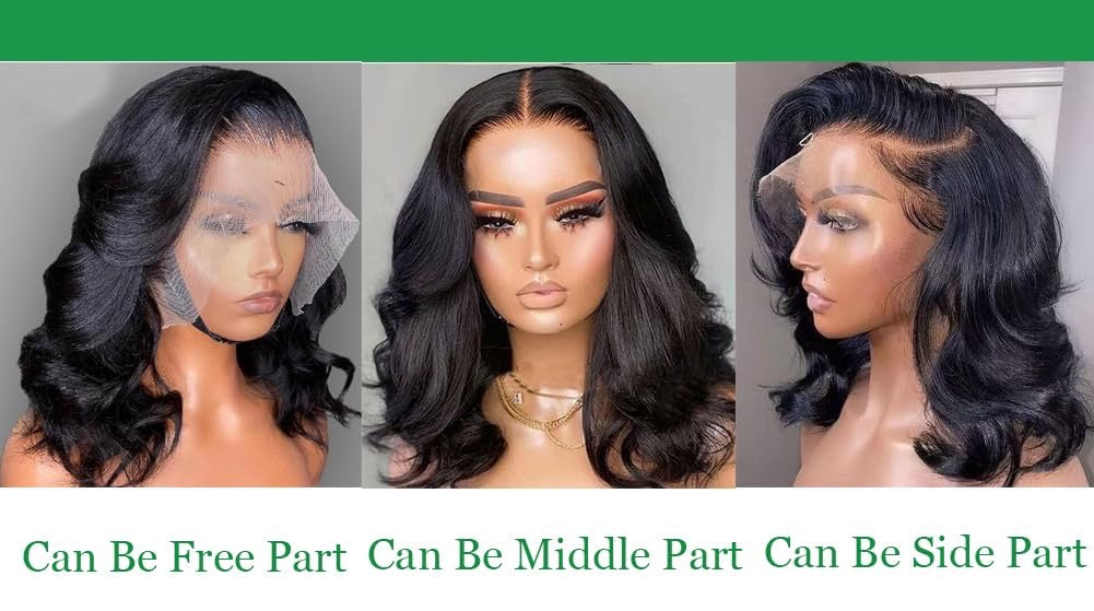 Douyin Bob Wig Human Hair 13x4 Frontal Lace Wig 14 Inch Body Wave 180% Density HD Lace Front Wigs Human Hair Pre Plucked Glueless Bob Wigs for Women Human Hair Wigs