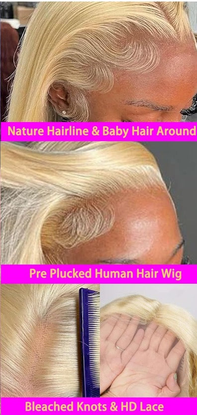 BunGiol 30 Inch Lace Front Wig Human Hair 613 Blond Lace Front Wig Human Hair 13x4 Hd Straight Lace Front Wigs Human Hair Bleached Knots 613 Glueless Human Hair Wigs For Black Women 180% Density
