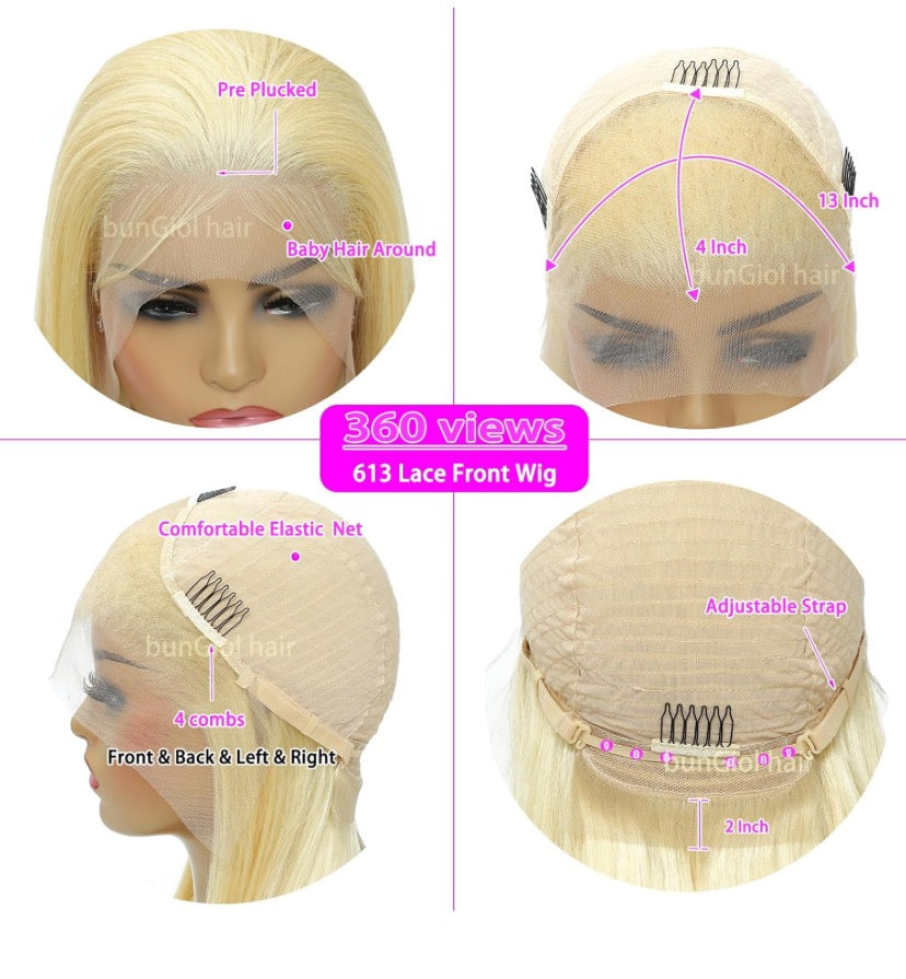 BunGiol 30 Inch Lace Front Wig Human Hair 613 Blond Lace Front Wig Human Hair 13x4 Hd Straight Lace Front Wigs Human Hair Bleached Knots 613 Glueless Human Hair Wigs For Black Women 180% Density