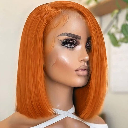 Bob Wig Human Hair 13x4 Orange Ginger Bob Lace Front Wigs Human Hair Real 100% Virgin Human Hair Wigs