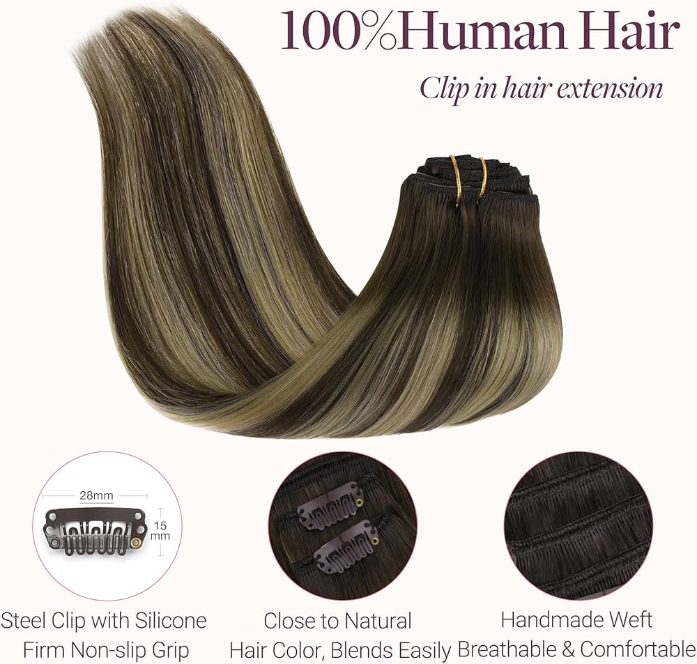 Clip in Hair Extensions Real Human Hair, Remy Human Hair Extensions Clip ins for Women, Natural Human Hair