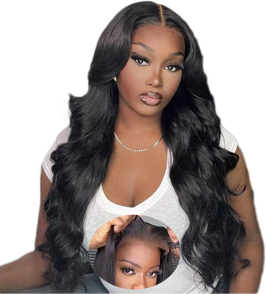 5x5 Glueless Wigs Human Hair Pre Plucked Pre Cut 24 Inch Body Wave Lace Front Wigs Human Hair 180% Put on And Go Glueless Wig For Black Women