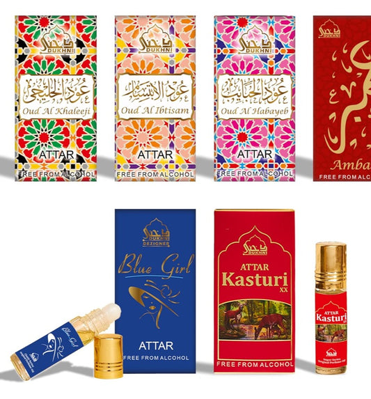Dukhni Premiere Attar Oil Set Arab Purfume Oils For Men and Women | 6 Assorted Scents x 6ml | Arabian Oudh Oil Fragrances | Sampler Gift Set, Halal & Vegan Islamic Scents