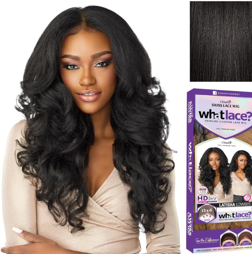 Sensationnel What Lace 13X6 Wigs - Latisha Lacefrontal Hand Tied Glueless Synthetic With Natural Density Preplucked Hairline (Off Black 1B)