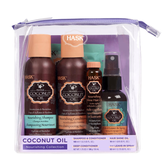 HASK Nourishing 5-pc Monoi Coconut Oil Kit (Shampoo, Conditioner, Deep Conditioner, Hair Oil, and 5-in-1 Leave-In Spray)