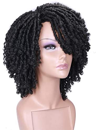 HANNE Dreadlock Wig Short Twist Wigs for Black Women and Men Afro Curly Synthetic Wig