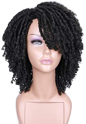 HANNE Dreadlock Wig Short Twist Wigs for Black Women and Men Afro Curly Synthetic Wig