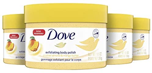 Dove Exfoliating Body Polish Body Scrub Exfoliating Scrub for Dry Skin Crushed Almond and Mango Butter  10.5 oz 4 Count