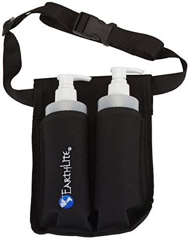 EARTHLITE Massage Bottle Holster Double Kit - Incl. 2 Bottles & Heavy Duty, Adjustable Double Holster for Massage Oil & Massage Lotion (2x 8oz) , Black