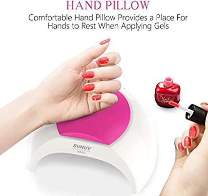 Gel UV Nail Lamp, SUNUV 48W UV LED Nail Dryer Light for Gel Nails Polish Manicure Professional Salon Curing Lamp with 4 Timer Setting Sensor SUN2C(one pink pad)
