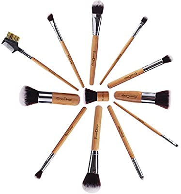 EmaxDesign 12 Pieces Makeup Brush Set Professional Bamboo Handle Premium Synthetic Kabuki Foundation Blending Blush Concealer Eye Face Liquid Powder Cream Cosmetics Brushes Kit With Bag