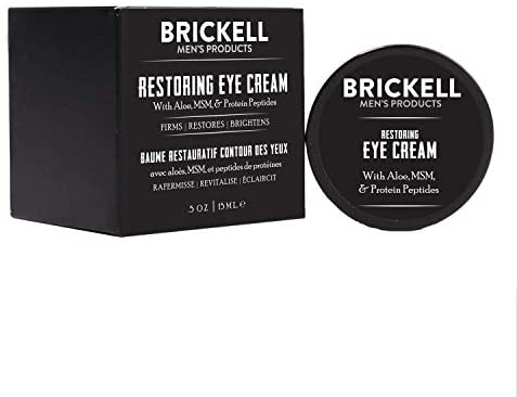 Brickell Men's Restoring Eye Cream for Men, Natural and Organic Anti Aging Eye Balm To Reduce Puffiness, Wrinkles, Dark Circles, Crows Feet and Under Eye Bags, .5 Ounce, Unscented