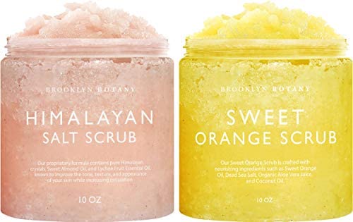 Brooklyn Botany Himalayan Salt Exfoliating Body Scrub and Sweet Orange Body Scrub - Natural Exfoliator and Moisturizer Scrub – Moisturizing Anti Cellulite Scrub - Gifts for Women - 10 oz