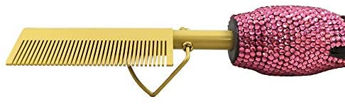 Diamond handle Electric Hot Comb Hair Straightening Heat Pressing Comb Multifunctional Copper Hair Straightener Brush- Straightening Comb (Pink)